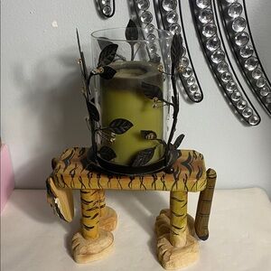 Vintage Carved Tiger Hand Painted Decor/ Plant Stand 7”X 10”